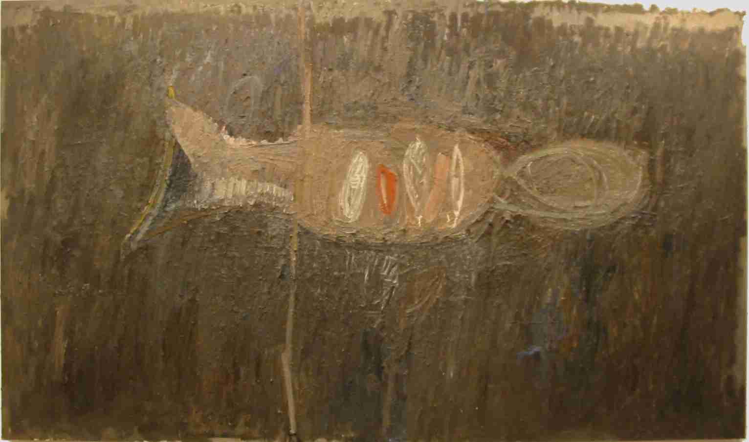 Eiertr�ger. 2002. �l/ Hartfaser. 155 x 262 cm.
