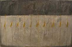 Von Grau zu Gelb. 2003. �l/ Hartfaser. 130 x 201 cm.