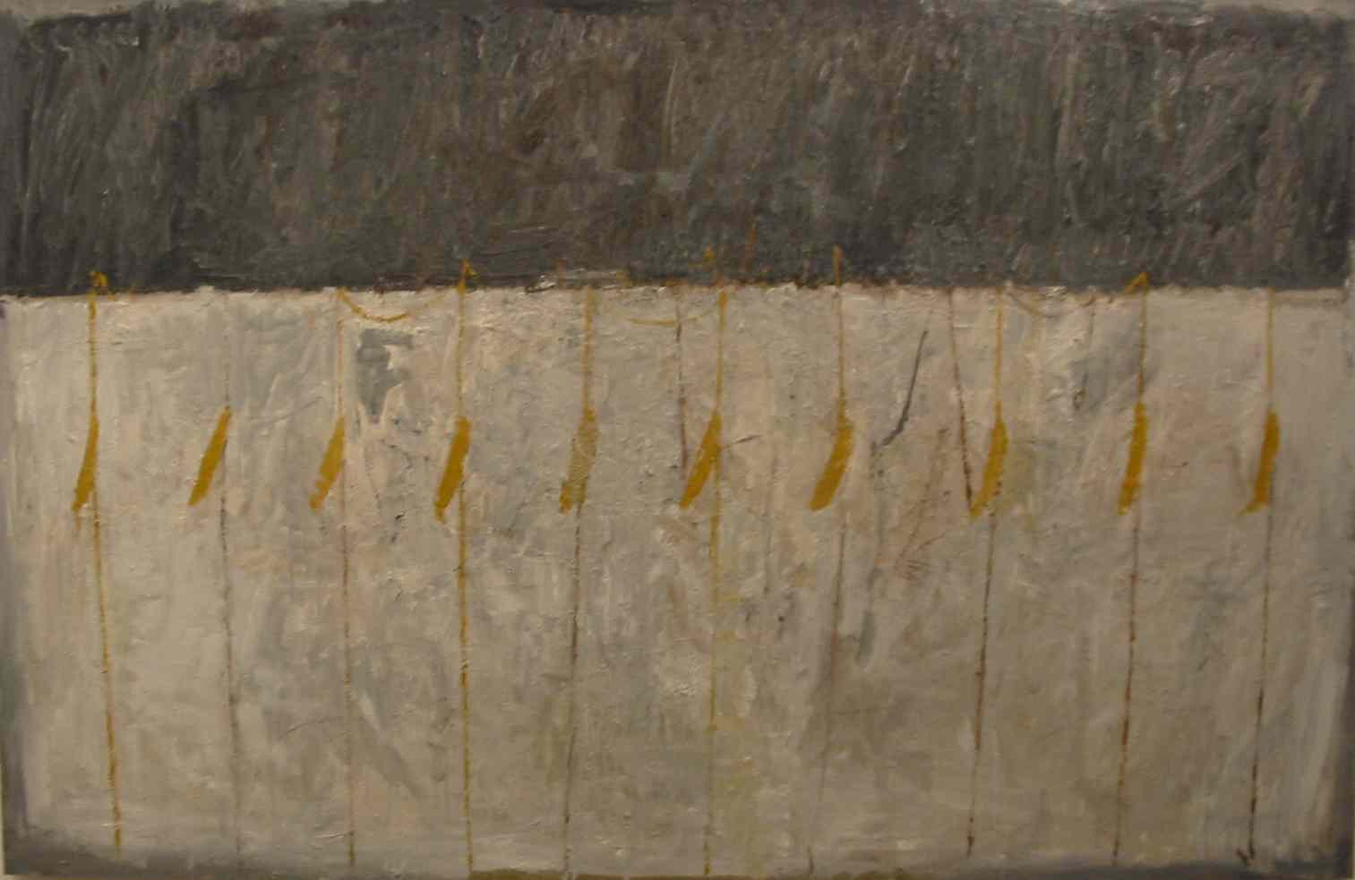 Von Grau zu Gelb. 2003. �l/ Hartfaser. 130 x 201 cm.